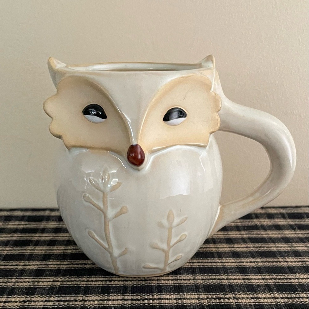 GIBSON HOME Fox Coffee Mug 3D Sculpted Ceramic Cup Large 20oz Beige #466